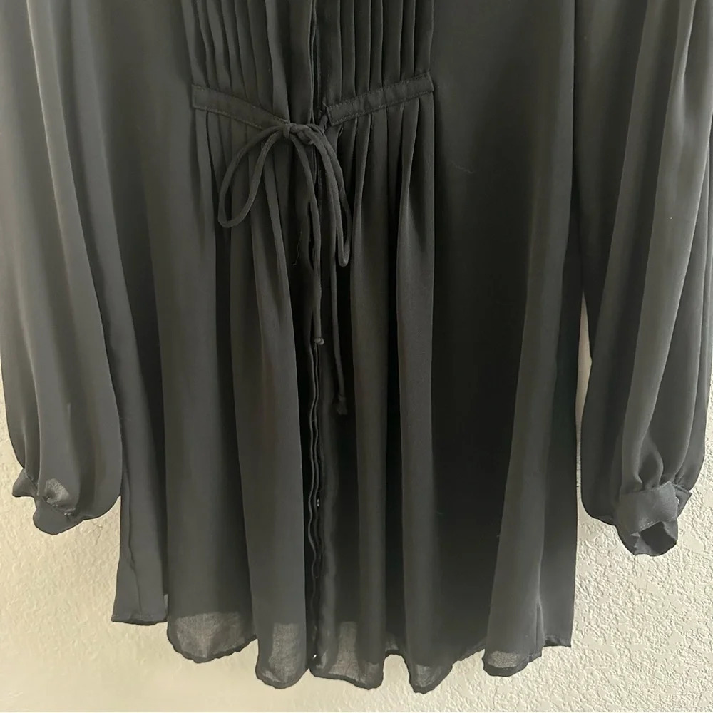 Zara black tie waist sheer long sleeve button down tunic dress shirt - Picture 6 of 8